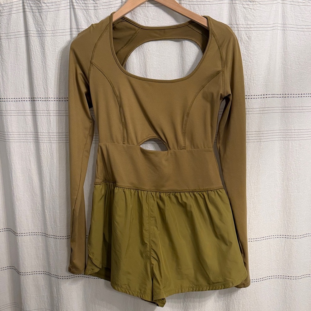 FP Movement by Free People Olive Cutout Long-Sleeve Romper